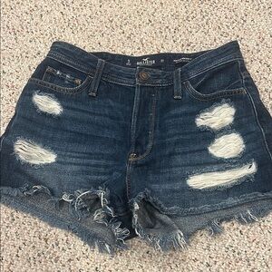Hollister Blue Distressed Jean Shorts Raw Edge